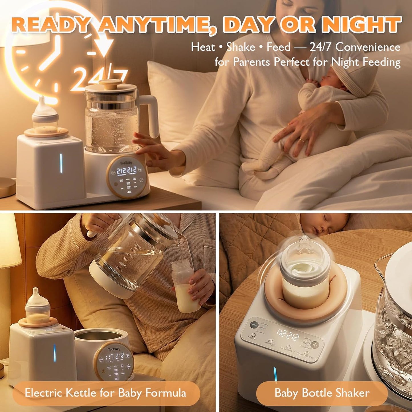 2-in-1 Baby Bottle Warmer & Formula Maker with Electric Kettle, Automatic Rotating Bottle Shaker, Fast Heating Water Warmer with Temperature Control for Formula, Breastmilk & Night Feeding