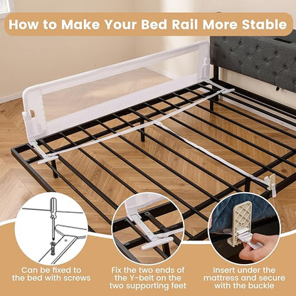 HONEY JOY Bed Rail for Toddlers, Extra Long, Foldable Portable Swing Down Safety Bed Guard Rail, Toddler Bed Rails for Crib, King Queen Full Twin Size Bed Mattress (White, 2 Pack, 71 Inch)