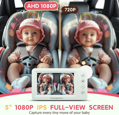 Baby Car Camera USB with No.1 Clarity, 5'' HD 1080P IPS Baby Car Monitor with 3X Zoom, Backseat/Carseat/Rear Seat Camera with Ultra Night Vision, Easy No-Damage Install, S100P(5inch Black)