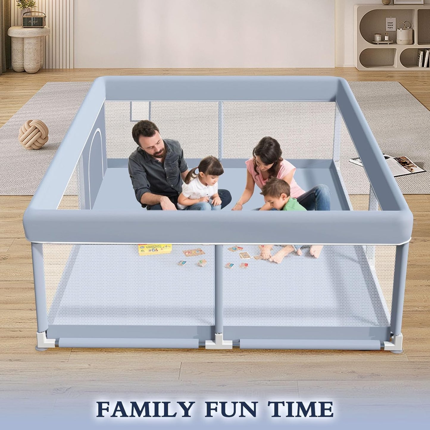 XVISHX 65 x 50 Inch Baby Playpen, Playpen for Babies and Toddlers, Baby Play Pen Playard for Indoor & Outdoor Active Center Game Fence, with Skin-Friendly Fabric and Soft Breathable Mesh, Grey