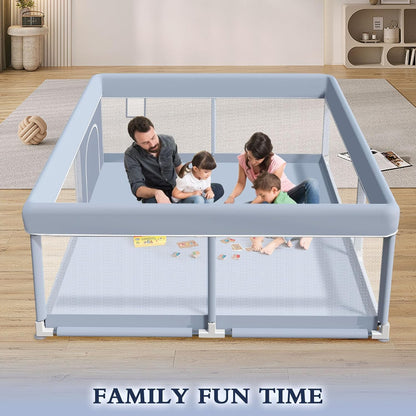XVISHX 65 x 50 Inch Baby Playpen, Playpen for Babies and Toddlers, Baby Play Pen Playard for Indoor & Outdoor Active Center Game Fence, with Skin-Friendly Fabric and Soft Breathable Mesh, Grey