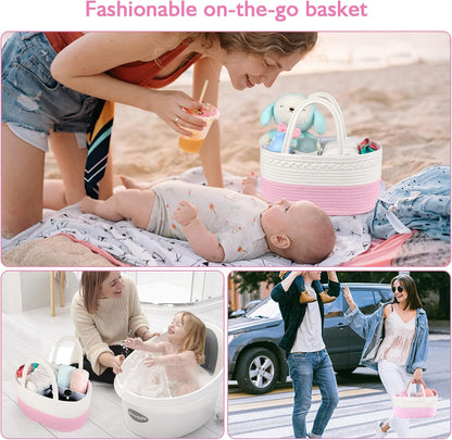 ABenkle Baby Diaper Caddy, Nursery Storage Bin and Car Organizer for Diapers and Baby Wipes, Cotton Rope Diaper Basket Caddy, Changing Table Diaper Storage Caddy