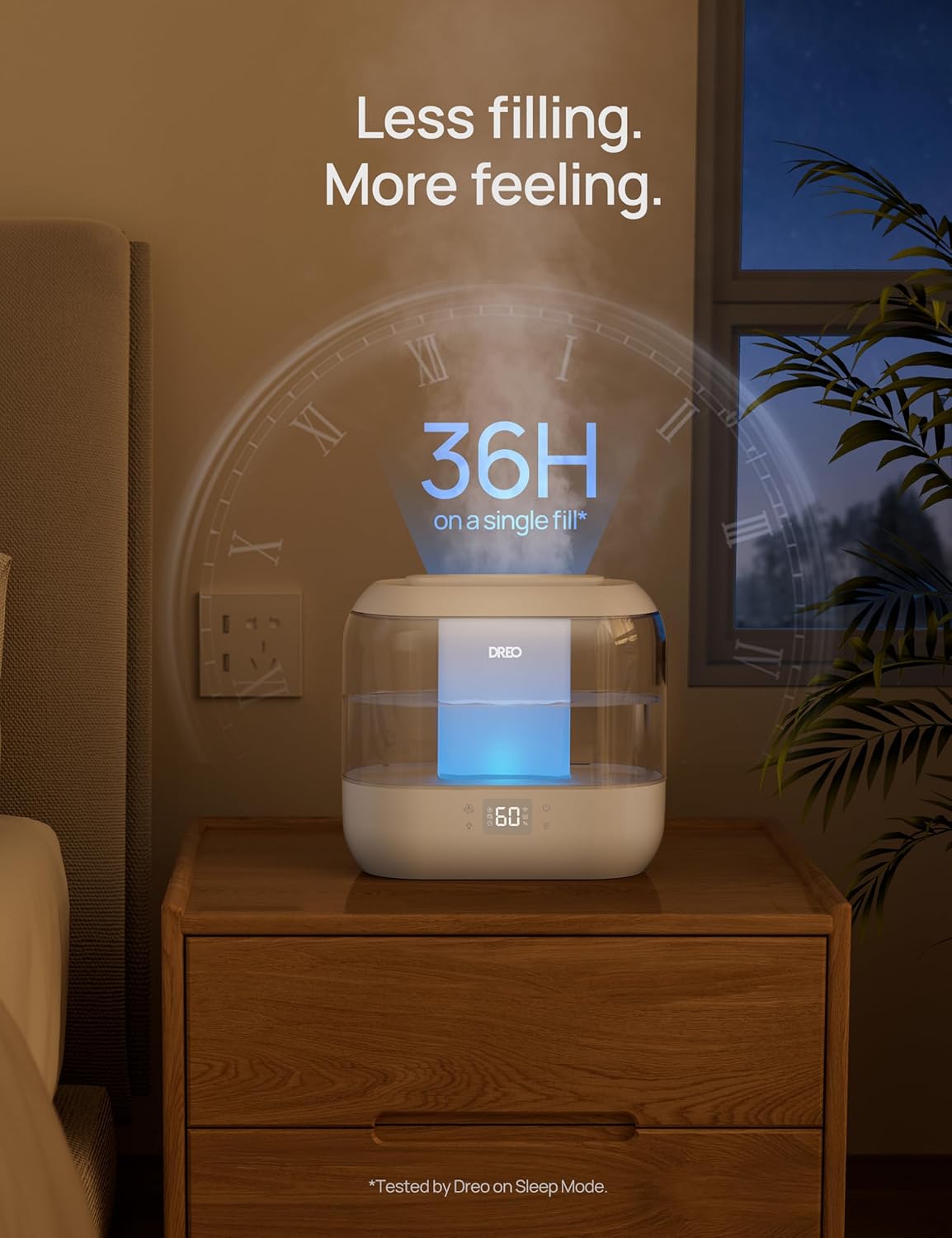 Dreo Smart Humidifiers for Bedroom, Top Fill 4L Supersized Humidifier Large Room with 28 dB, 36H Runtime, Touch/APP/Voice Control, Nightlight, Cool Mist Humidifiers for Baby, Plants, Indoor, Black