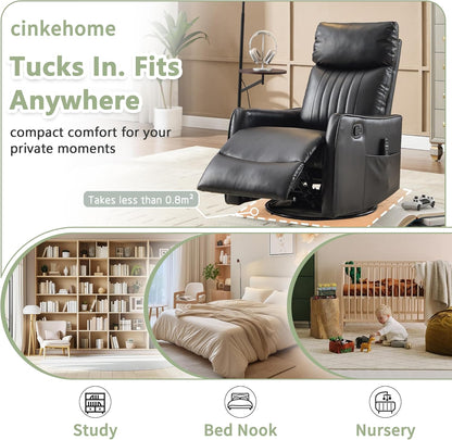cinkehome Swivel Rocker Recliner, Glider Rocker Recliner Chair for Nursery, Manual Reclining Chair with Heated Massage, Small Spaces, Living Room, Khaki Chenille