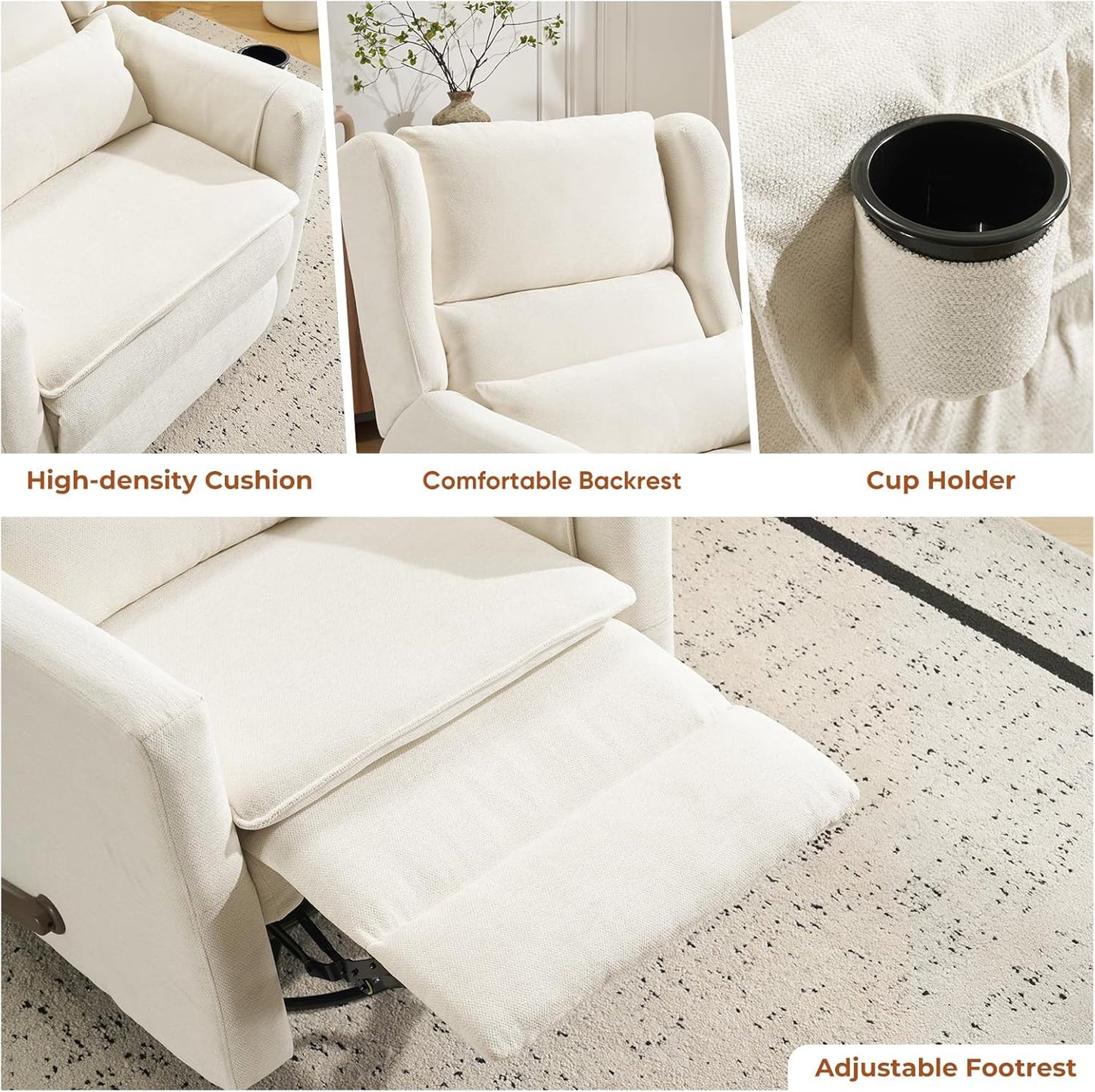 Power Recliner Chair Swivel Glider with Adjustable Headrest，Oversized Swivel Rocker Recliner with Lumbar Support, Upholstered Nursery Glider Recliner for Living Room,White