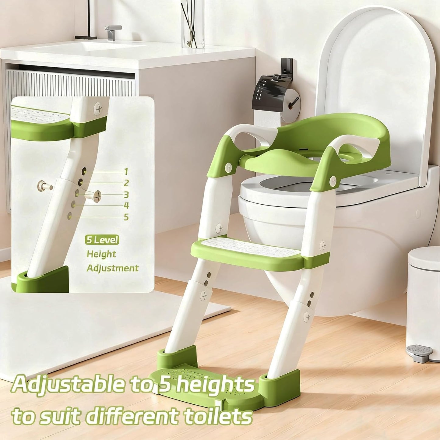 Snugzy Toddler Potty Training Seat 3-in-1 Foldable Potty Training Toilet with Step Stool Adjustable Potty Chair with Urinals (Grey)