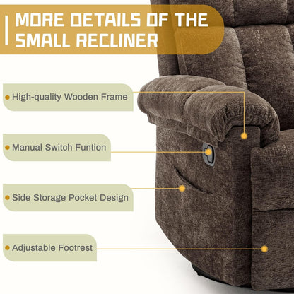 Korser Recliner Chair, Swivel Rocker Recliner Chair for Adults, Small Recliners for Small Spaces, Upholstered Manual Recliner with Side Pockets, Nursery Rocking Chair for Living Room, Chenille, Beige