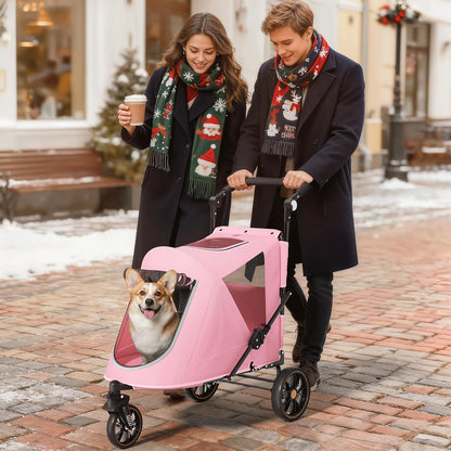 Magshion Compact Pet Stroller for Small-Medium Dogs/Cats up to 22lbs, 4-Wheel Lightweight Umbrella Shaped Portable Puppy Travel Jogger with Breathable Mesh, Cup Holder & Rear Storage, Black
