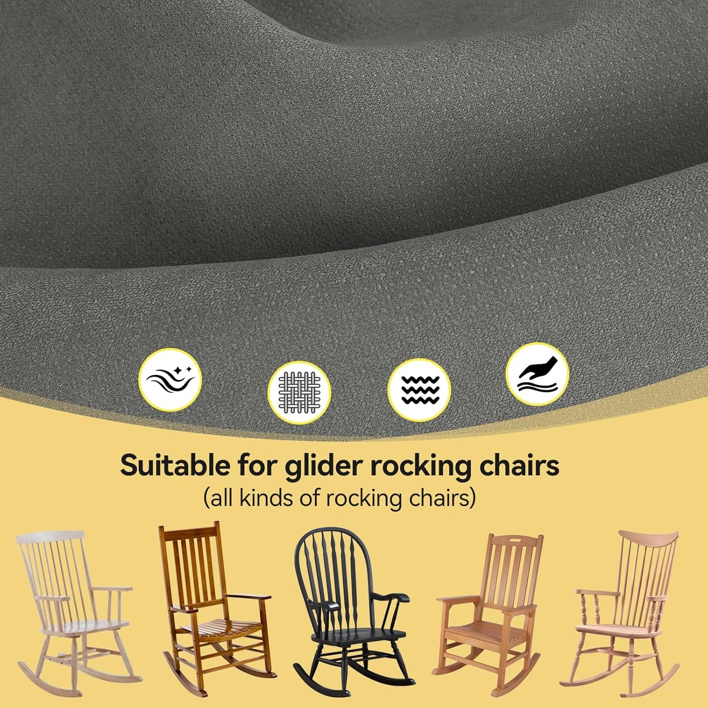 Millsilo Rocking Chair Cushions 3-Piece Set with Neck Pillow, Indoor Rocker Comfortable Tufted Non-Slip Pads with Ties, High-Density Foam Cushion for Adirondack Glider Chair, Orange, 52 x 19 x 4 Inch