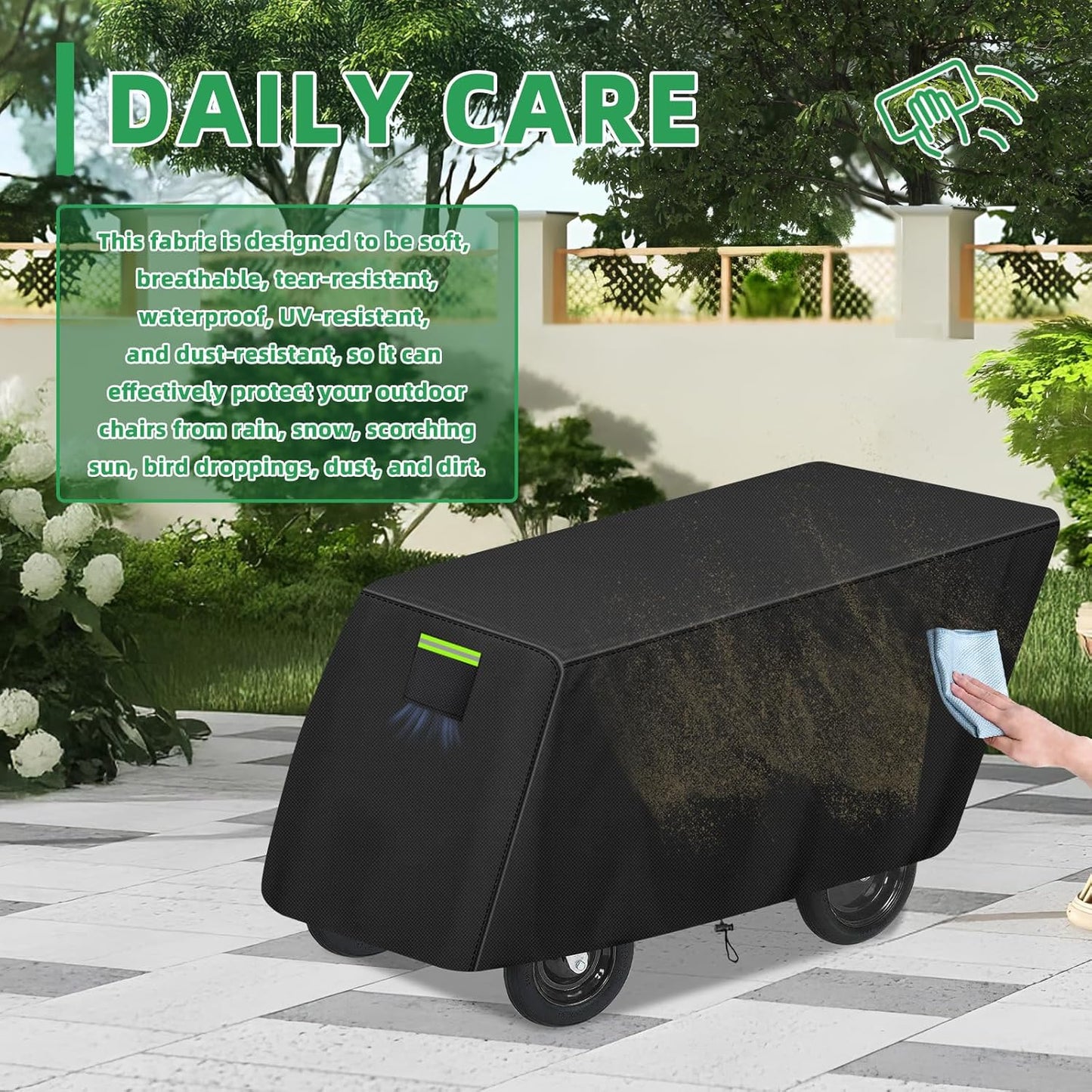 6-Passenger Stroller Cover Compatible with Angeles Bye Bye Buggy, 600D Heavy-Duty Waterproof Protection with 50+ UPF UV Shield, for Commercial Daycare & Preschool Strollers, Black