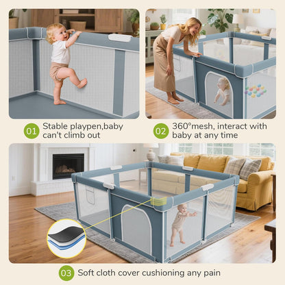 Foldable Baby Playpen - 71"×59" Collapsible Play Pen for Babies and Toddlers - Indoor Outdoor Foldable Play Yard with 4 Handles - Folding Baby Playpen with Bag Portable Travel Play Yard