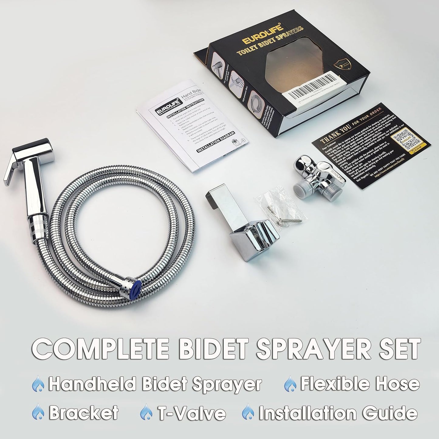Handheld Bidet Sprayer for Toilet, Lockable Push Button, High Pressure Bathroom Sprayer, Cloth Diaper & Personal Hygiene Sprayer, Tank Mount No-Drill Install, Stainless Hose Set, Black Color