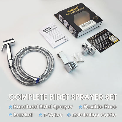 Handheld Bidet Sprayer for Toilet, Lockable Push Button, High Pressure Bathroom Sprayer, Cloth Diaper & Personal Hygiene Sprayer, Tank Mount No-Drill Install, Stainless Hose Set, Black Color