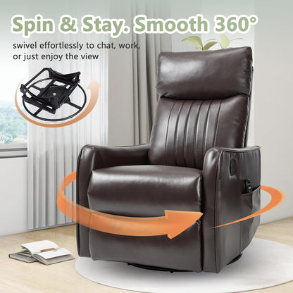 cinkehome Swivel Rocker Recliner, Glider Rocker Recliner Chair for Nursery, Manual Reclining Chair with Heated Massage, Small Spaces, Living Room, Khaki Chenille