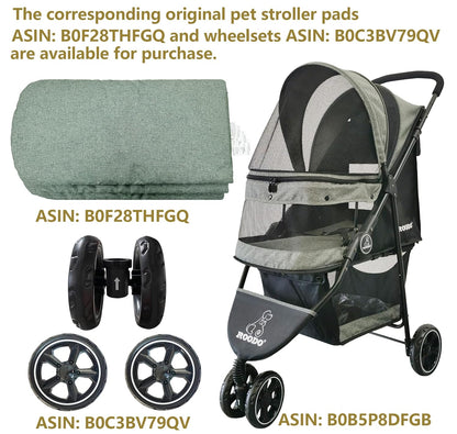 ROODO 3 Wheel Dog Pet Cat Stroller Best Lightweight Foldable Compact Portable Jogger All Terrain Travel Pet Gear Puppy Kitty Stroller for up to 30lbs Medium Small Dogs and Cats(Light Khaki)