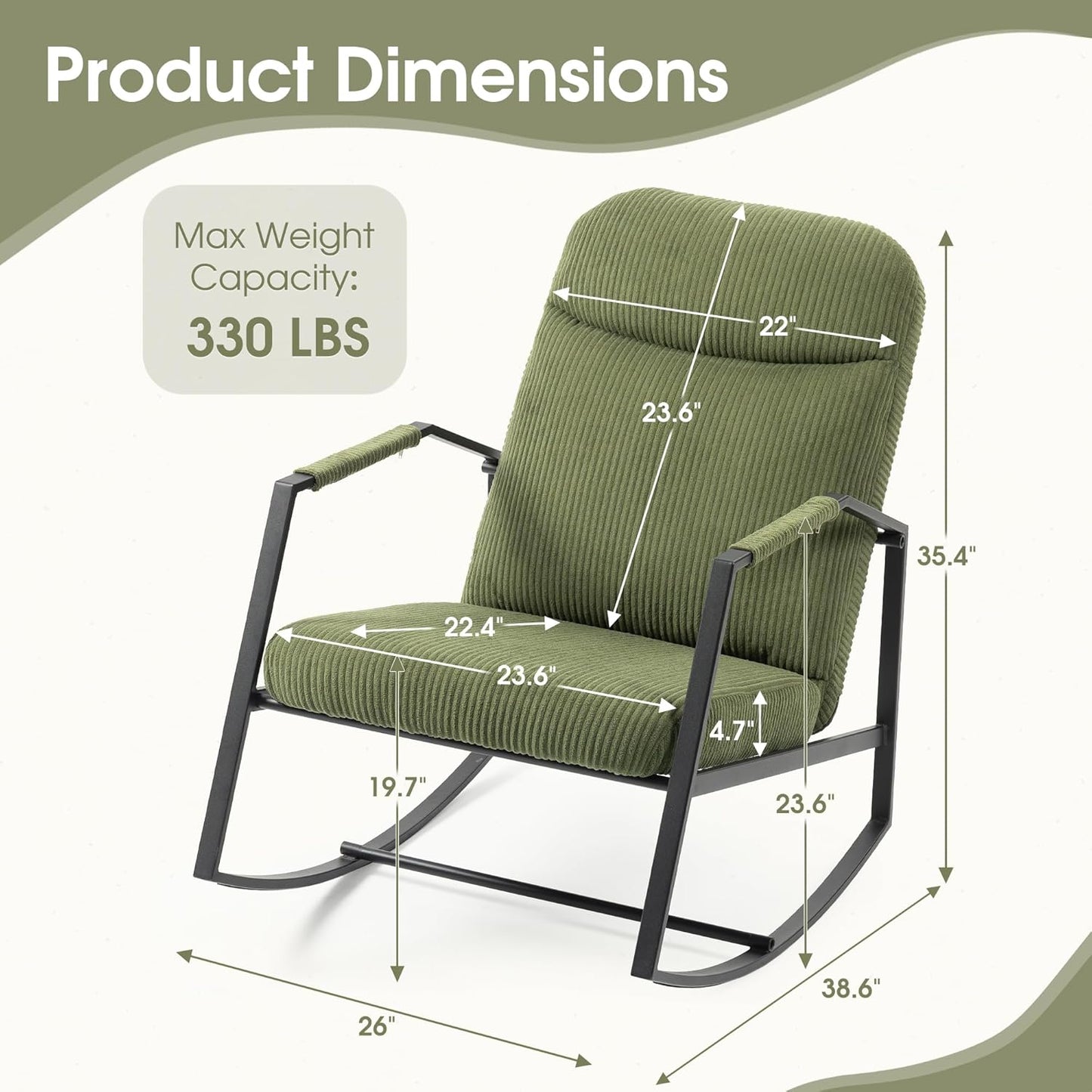 HOMEFUN Nursery Rocking Chair,Patio Rocking Chair,Upholstered Glider Rocker with Padded Seat and High Backrest Safe and Comfy Armchair for Living Room Office,Front Porch, Garden, Patio, Backyard Cream