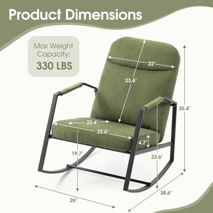 HOMEFUN Nursery Rocking Chair,Patio Rocking Chair,Upholstered Glider Rocker with Padded Seat and High Backrest Safe and Comfy Armchair for Living Room Office,Front Porch, Garden, Patio, Backyard Cream