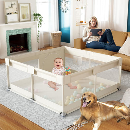 Fodoss Baby Playpen 50×50in, Small Play Pen for Babies and Toddlers, Playpen for Apartment, Play Yard, Activity Fence, Baby Playard with All-Side Mesh, Pull Rings