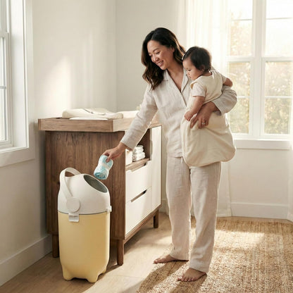 iTouchless Odor-Locking Diaper Pail - 2026 Award-Winning Ag+ Silver Ion Nursery Bin - Fits Any Bag, No Refills Needed - Includes 20 Leak-Proof Bags (Hold 300 Diapers) - Boho White Baby Registry Gift