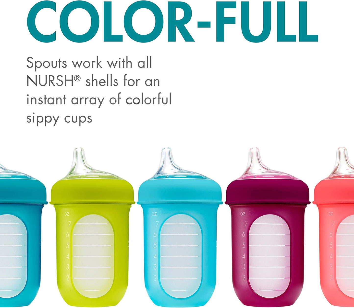 Boon Nursh Silicone Sippy Cup Lid - Convertible Transitional Sippy Spouts for Nursh Baby Bottles - Sippy Cup Lids for Babies - Baby Feeding Supplies - Ages 6 Months and Up - 3 Count