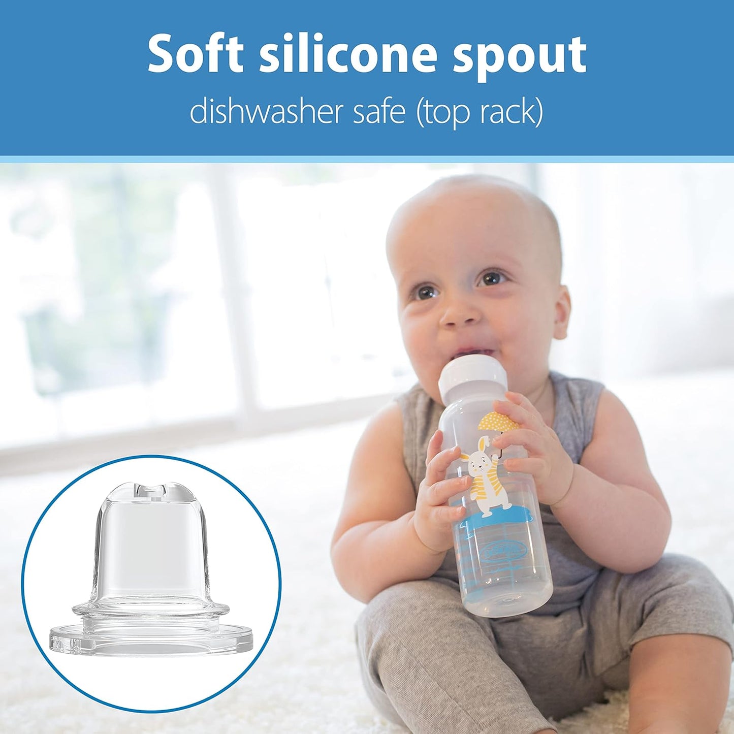 Dr. Brown's Milestones Narrow Sippy Bottle, 100% Silicone Soft Sippy Spout, 8oz/250mL, Flamingo & Bunny, 6m+