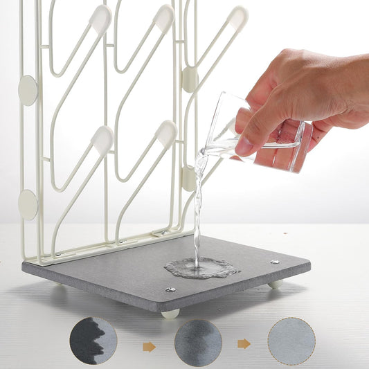 Taozun Bottle Drying Rack with 9 Hooks, Quick-Dry Diatomite Base with Stainless Steel Cup Stand, Vertical Space Saving Countertop Baby Organizer