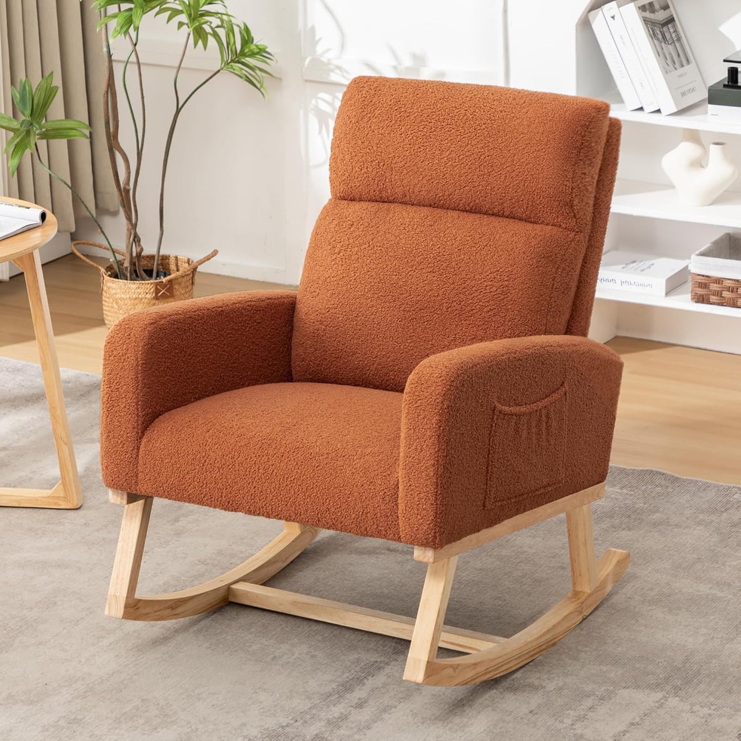 HCHAIRH Rocking Chair Nursery, Upholstered Fabricr Nursing Rocking Chairs with Soft High Back, Modern Nursery Glider Rocker for Mom Living Room, Bedroom, Camel