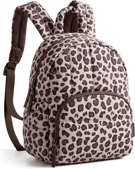 BAGSMART Mini Backpack for Women, Lightweight Puffer Small Backpack Purse, Quilted Casual Travel Daypack, Cute Water-Resistant Bookbag for Daily, Leopard