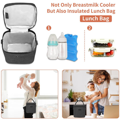 Mancro Breastmilk Cooler Bag with Ice Pack, Fits 6 Baby Bottles Up to 9 Ounce Insulated Baby Bottle Bag, Breast Milk Cooler on The go with Strap, Bottle Storage Bag for Nursing Mom Daycare, Black