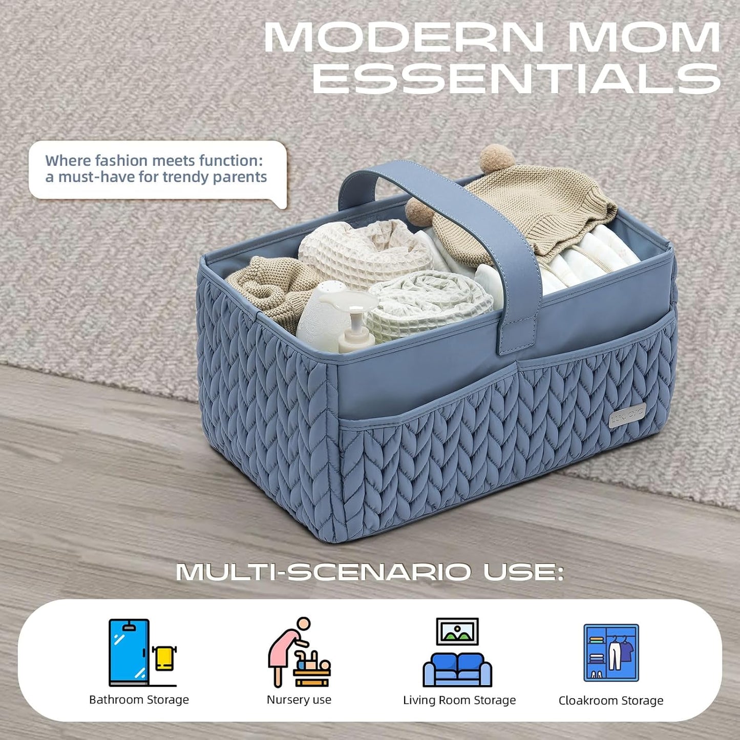 Luxurious Baby Diaper Caddy, Nursery Storage Basket for Newborn Essentials, Travel Baby Basket for Diapers Baby Wipes, Organizer Tote Bag Storage Bin, Baby Shower Gifts(Beige)