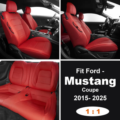 AOMSAZTO Seat Covers for Ford Mustang Coupe 2015 2016 2017 2018 2019 2020 2021 2022 2023 2024 2025 2026, Custom Fit Full Set Faux Leather (New Red)