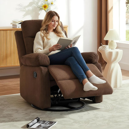 Rocking Recliner Chair,Modern Swivel Glider Recliner Chair,Corduroy Fabric Upholstery Recliner,Manual Reclining Sofa Chair for Living Room,Office,Apartment (Beige)