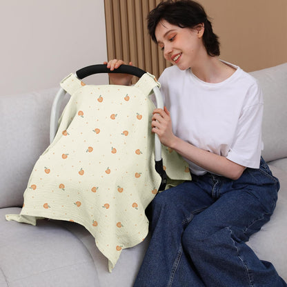 100% Muslin Cotton Car Seat Cover Baby, Carseat Canopy Cover, Universal Fit Stroller Covers for Boys and Girls (Blue)