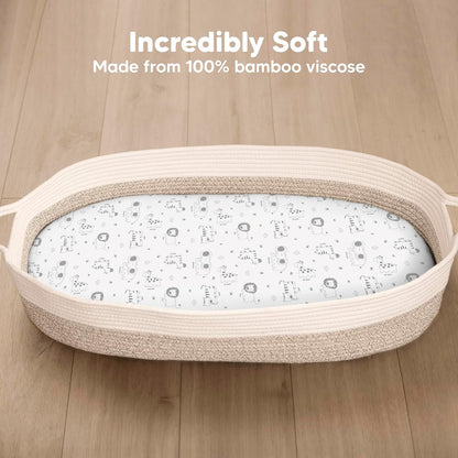 2-Pack Baby Bassinet Sheets Girl, Boy - 33x17 Viscose Derived from Bamboo Bedside Mattress Fitted Bassinet Sheets, Compatible with Halo Bassinest Swivel Sleeper, Baby Delight, Graco (Pecan)