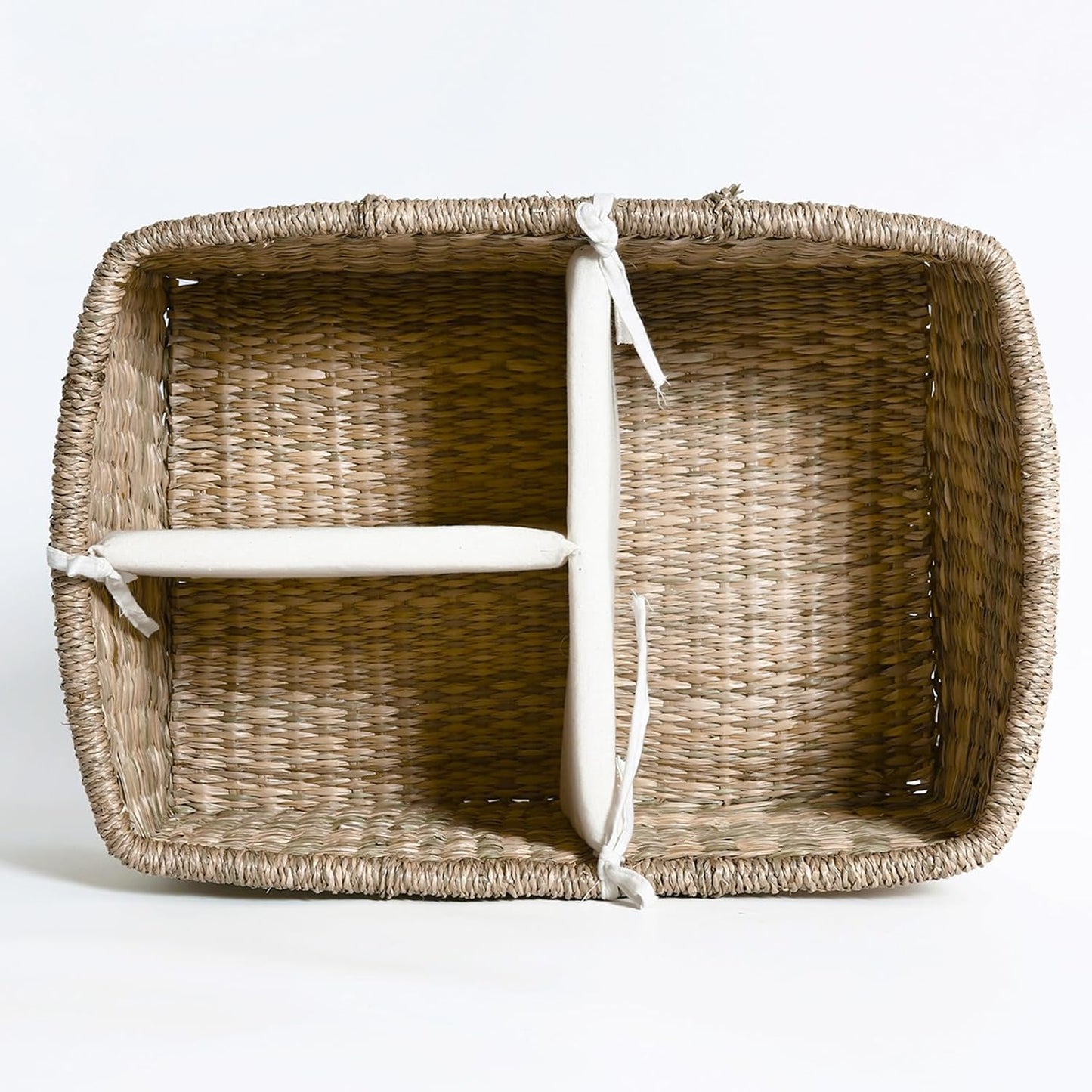 Premium Wicker Baby Diaper Caddy Organizer, Woven Seagrass Basket with Handles, Diaper Basket with Dividers (Seagrass)