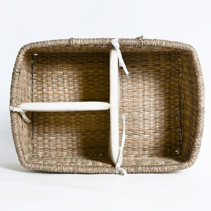 Premium Wicker Baby Diaper Caddy Organizer, Woven Seagrass Basket with Handles, Diaper Basket with Dividers (Seagrass)