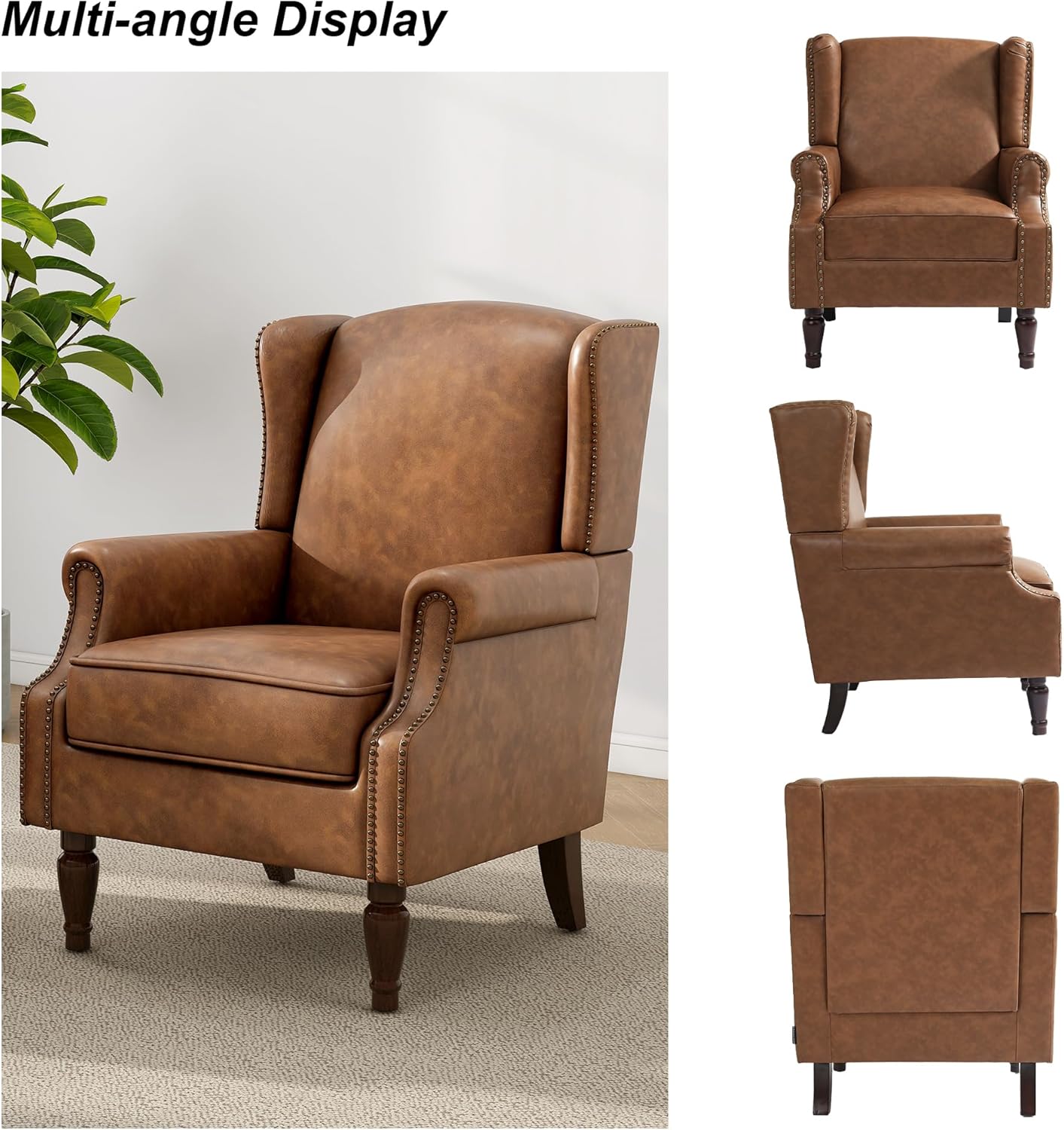 Swivel Rocker Recliner Chair, Manual Nursery Glider Recliner, Floral Fabric Wingback Accent Chair with Adjustable Backrest & Footrest for Small Spaces Living Room Bedroom (Plants Floral, Set of 1)