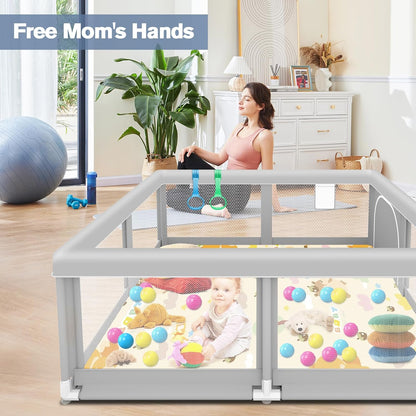 Large Baby Playpen for Babies and Toddlers, Playpen 74×50, Large Baby Play Yards Indoor & Outdoor, Sturdy Safety Baby Play Pen with Soft Breathable Mesh, Toddlers Activity Center with Anti-Slip Base
