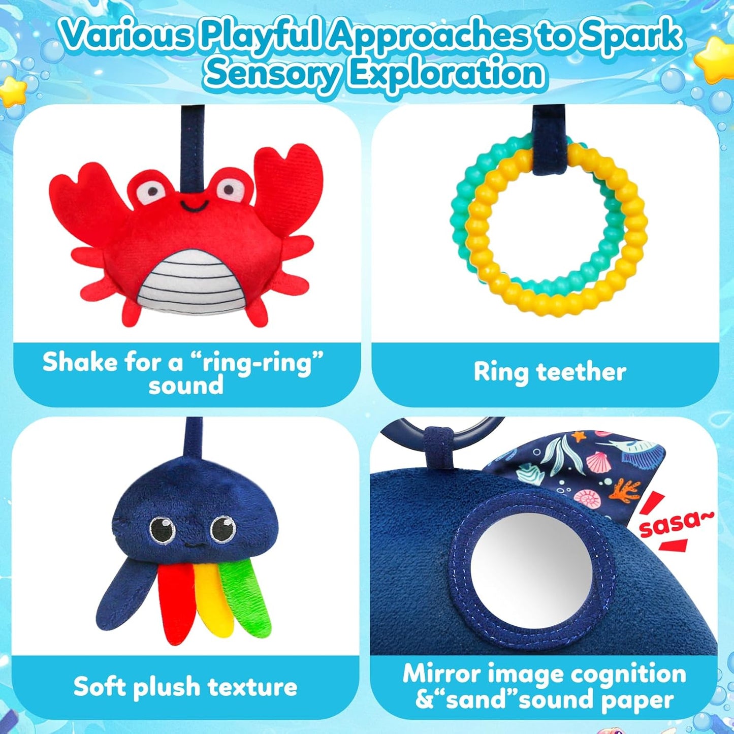 TSYAN Car Seat Toys for Babies 0-6 Months Boy,Baby Spiral Hanging Plush Activity Toys Thank You Gifts for Newborn 0 3 6 9 12 Months Baby Boys Girls