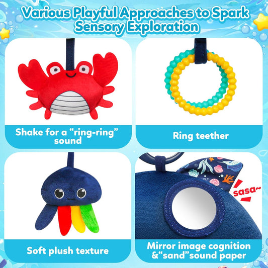 TSYAN Car Seat Toys for Babies 0-6 Months Boy,Baby Spiral Hanging Plush Activity Toys Thank You Gifts for Newborn 0 3 6 9 12 Months Baby Boys Girls