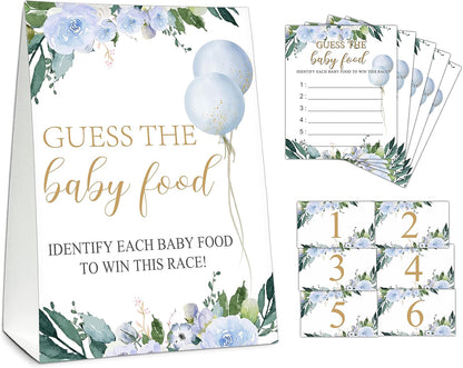 Guess the Baby Food Party Games, Baby Shower Game Set, 1 Standing Sign + 25 Answer Cards + 6 Number Cards, Boho Wild West Gender Reveal Party Decoration Supplies -B05