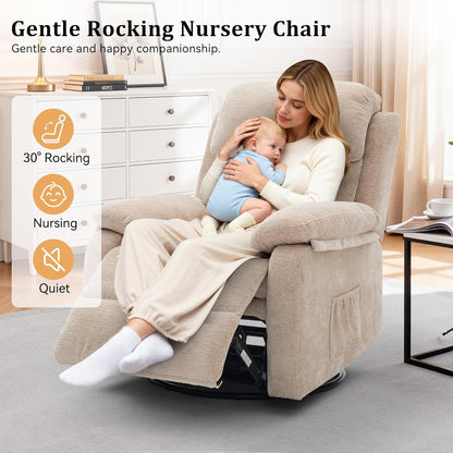 Korser Recliner Chair, 360 Swivel Rocker Chair for Adults, Small Rocking Recliner for Small Spaces, Upholstered Fabric Glider Recliner Nursery