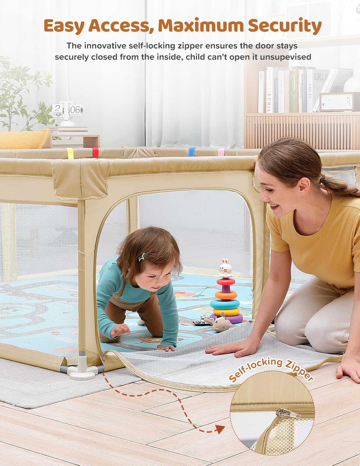 Dripex Baby Playpen, 47"x47" Small Playpen for Babies, Enhanced Safety Baby Play Yard for Indoor & Outdoor, Infant Play Pen with Soft Breathable Visible Mesh, Anti-Fall Design & Easy Setup, Grey