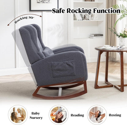 HCHAIRH Rocking Chair Nursery, Nursery Rocking Chairs with Foot Rest, Comfy Fabric Glider Rocker Nursing Chair with High Back for Nursing, Living Room, Bedroom, Beige