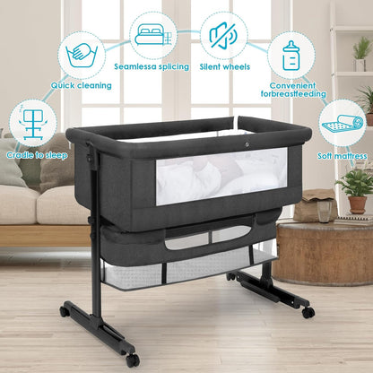 YADAQE Baby Bassinet, Baby Basinet Bedside Sleeper, Easy to Fold Portable Crib Side Bassinet 2025new Style Girl/boy bassinets(Light Grey)