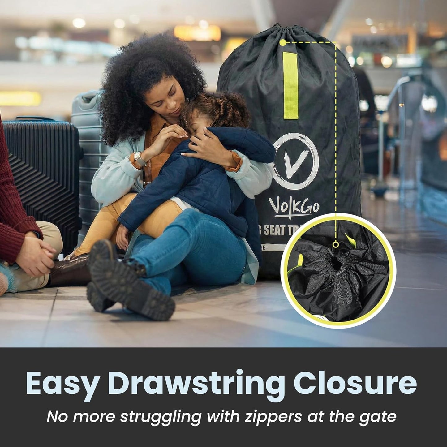 V VOLKGO Car Seat Travel Bag For Airplane with Padded Backpack Shoulder Straps, Gate Check Bag, Car Seat Bags for Air Travel Carseat Travel Cover, Carseat Travel Bag Cover for Airplane Travel
