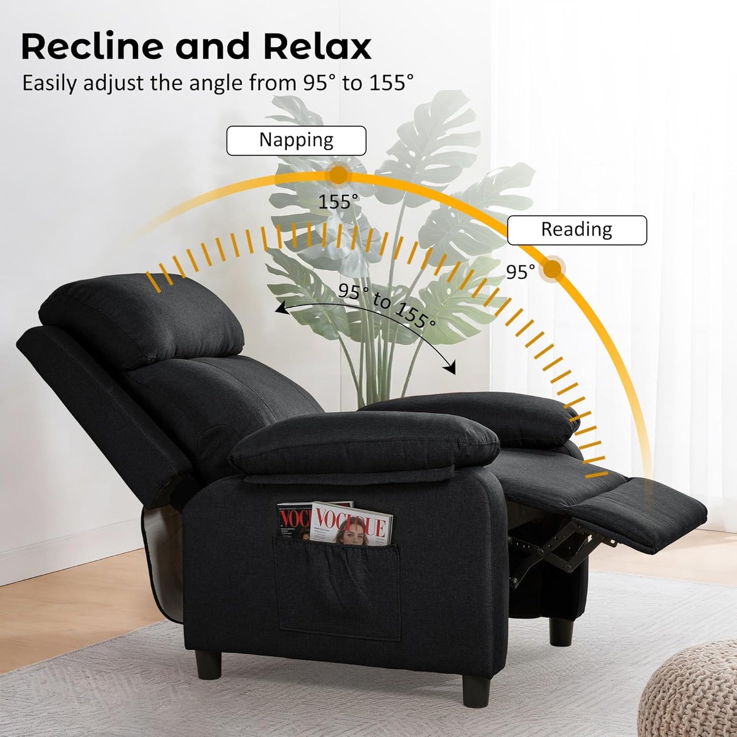 Korser Recliner Chair, 360 Swivel Rocker Chair for Adults, Small Rocking Recliner for Small Spaces, Upholstered Fabric Glider Recliner Nursery
