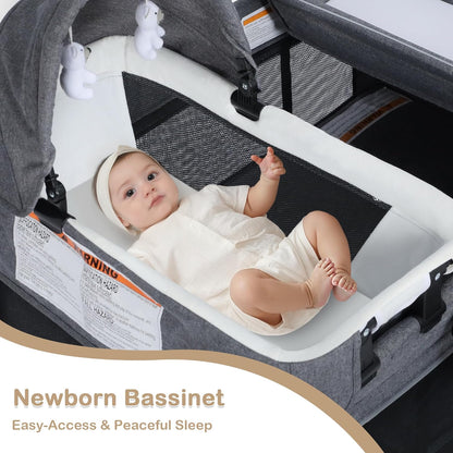 TODEFULL 4 in 1 Multifunctional Pack and Play, Foldable Baby Playards with Changing Table & Breathable Mesh, Baby Playpen for Babies and Toddlers, Black