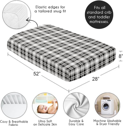 Sweet Jojo Designs 2-Piece Baby Bassinet Sheets Set (Black/White Gingham Checkered Plaid) for Boy/Girl, Infant Newborn Nursery, Oval, Rectangle & Hourglass Mattress (Solid Onyx & Classic Checkerboard)