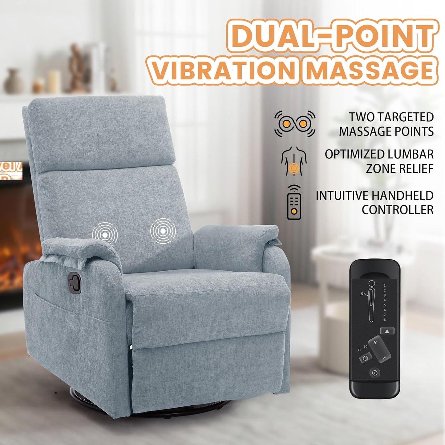 Korser Recliner Chair, Swivel Rocking Recliner Chair for Adults, Glider Rocking Chair, Small Nursery Chair Recliner for Living Room, Reclining Chair with Modern-Designed Armrests, Chenille, Beige